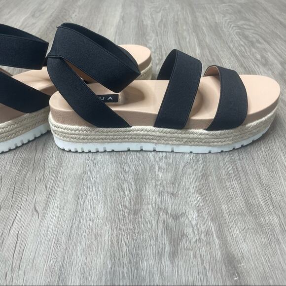 AQUA Women's Black/White Stretch Strappy Platform Espadrille Tali Sandals sz 10 - Picture 6 of 7